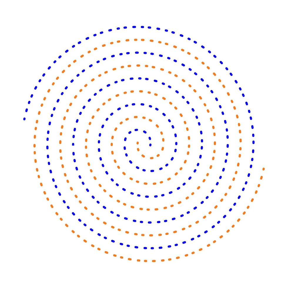Blue and orange dashed linear spiral. Dotted circular swirl logo vector. vector