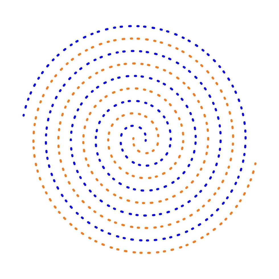 azul y naranja rayado lineal espiral. punteado circular remolino logo vector. vector