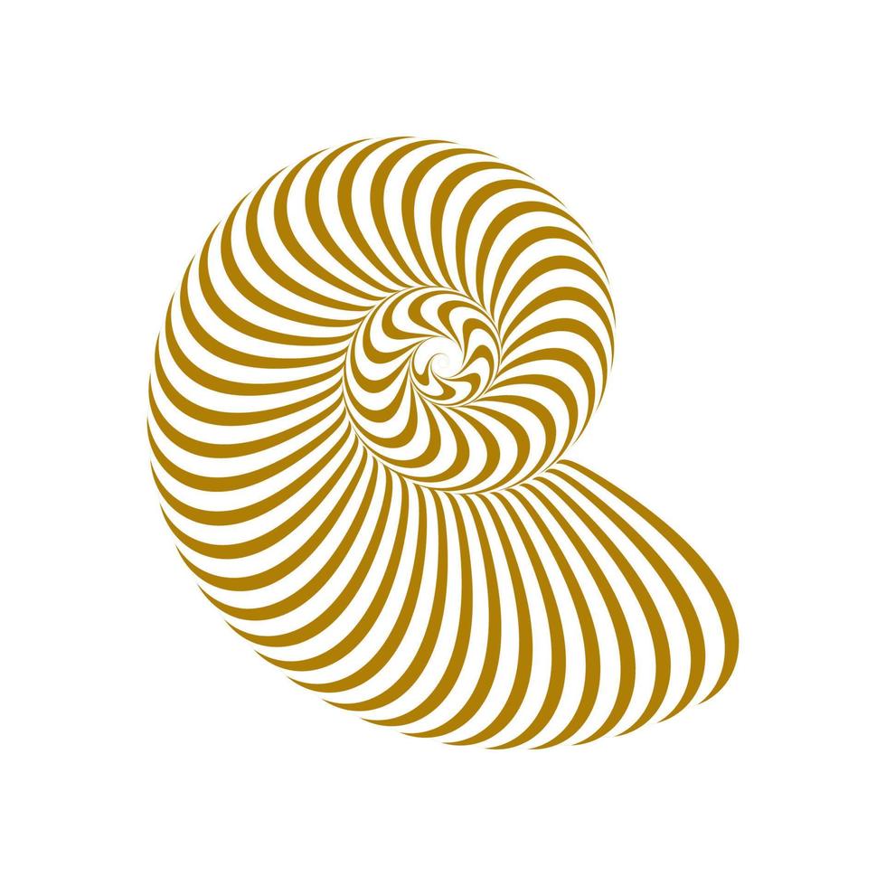 Abstract brown and white optical illusion shell spiral. Vector seashell logo.