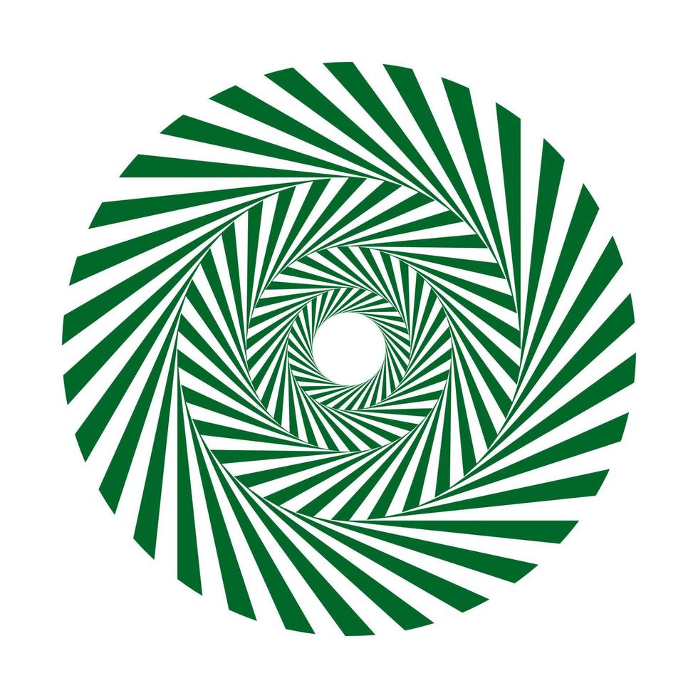 Green optical illusion spiral circle vector art. 3d twisted motion swirl design.