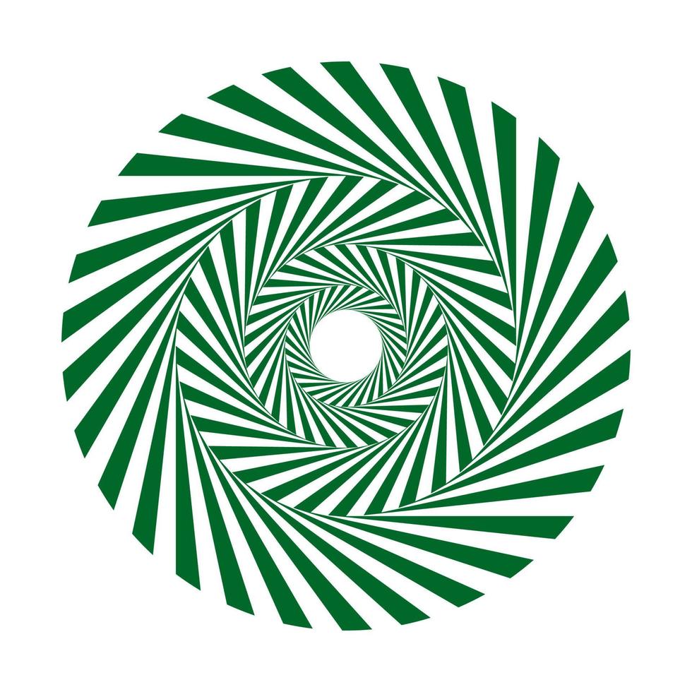 Green optical illusion spiral circle vector art. 3d twisted motion swirl design.