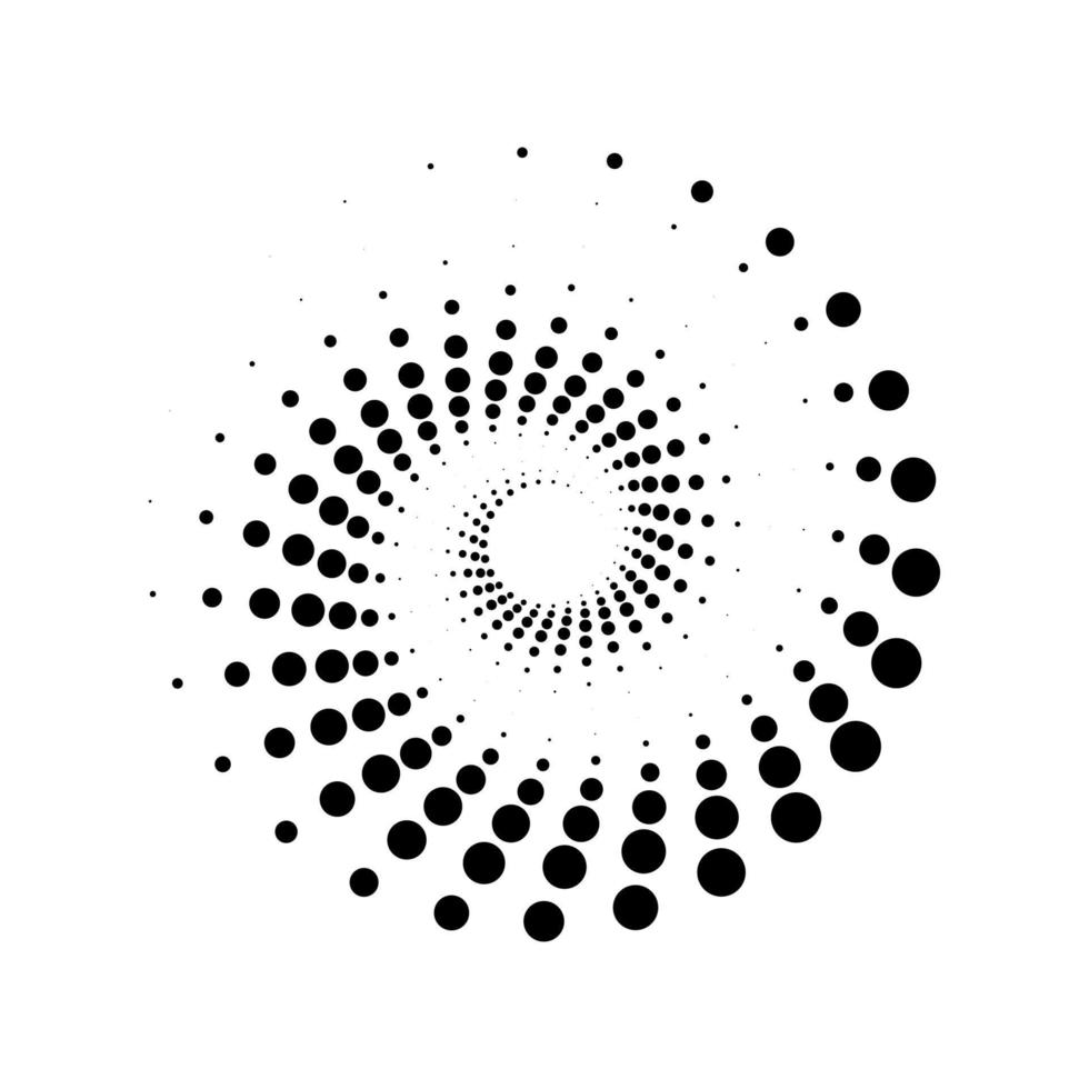 negro punteado espiral vórtice logo vector ilustración. trama de semitonos puntos remolino modelo.