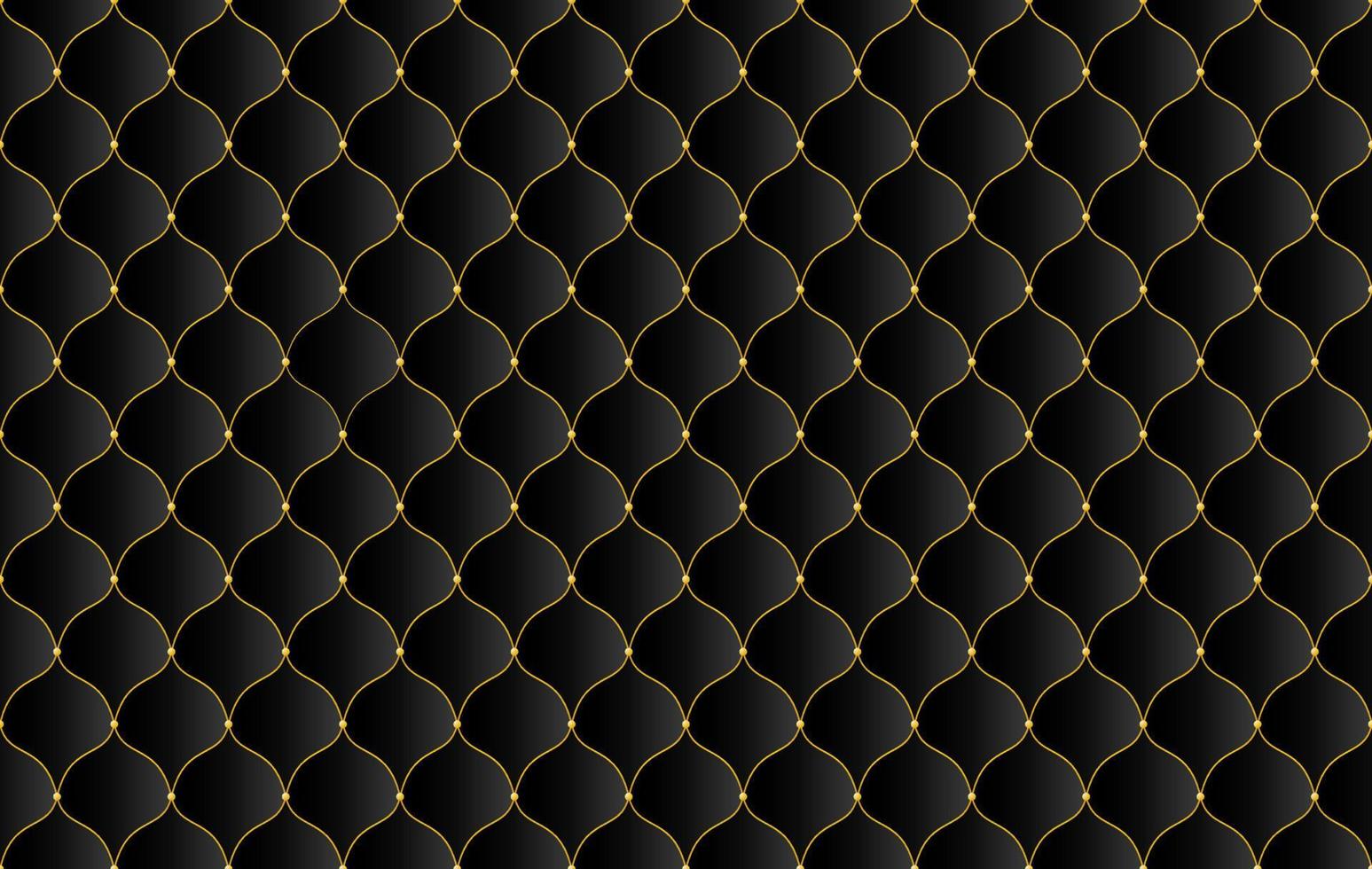 Dark luxury upholstery leather texture with golden beads and border. Vector background.