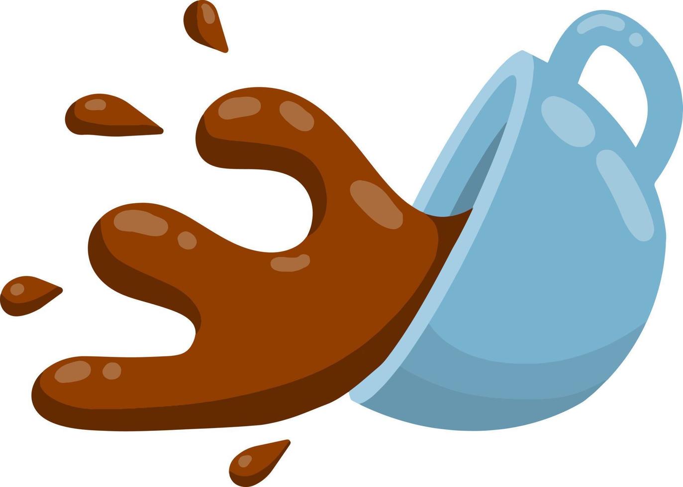 Sloppy handling in the kitchen. Brown drink with caffeine. Cartoon flat illustration. Blue mug vector