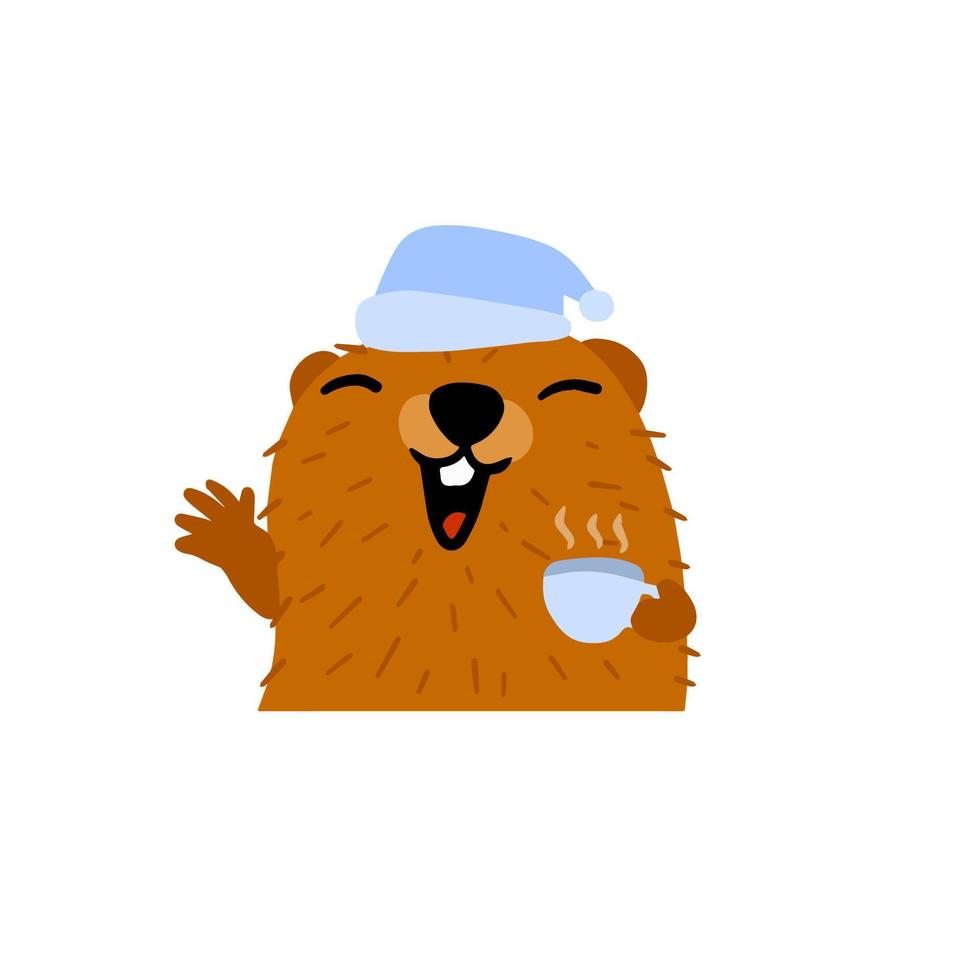 Groundhog Day. Funny marmot. Cute character of February holiday. Animals of forest rodent with a brown skin. Flat cartoon illustration vector