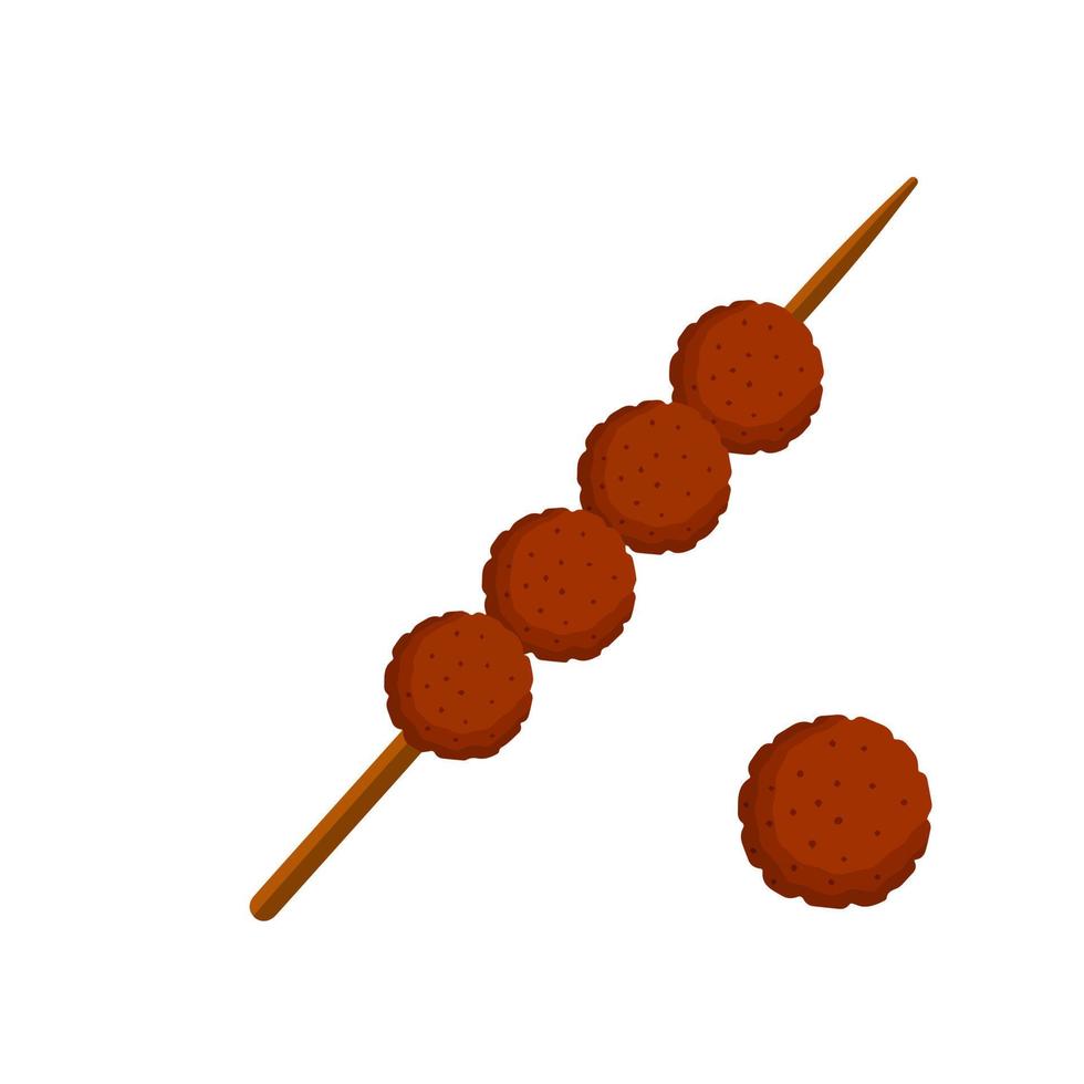 Meat balls on a stick. Food for grilling and frying. Barbecue element. Brown meatball. Flat cartoon illustration vector