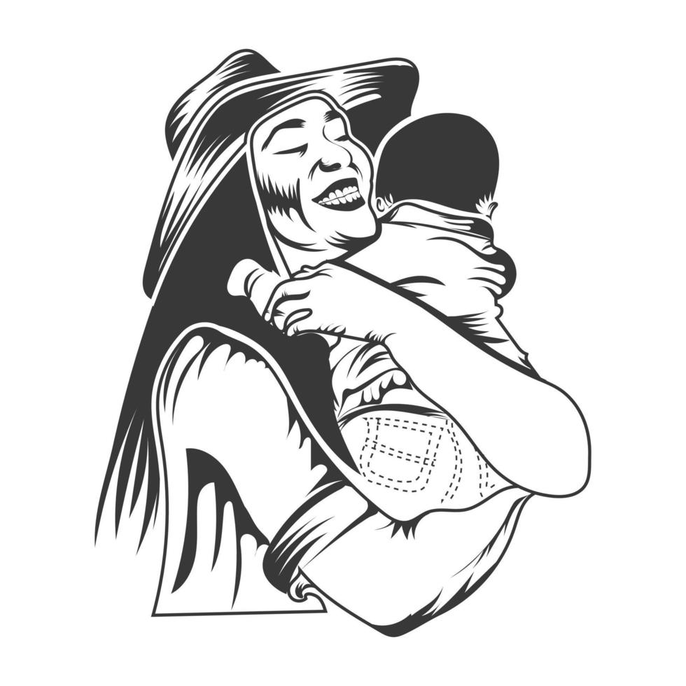 mamá con bebé amoroso vector diseño blanco y negro