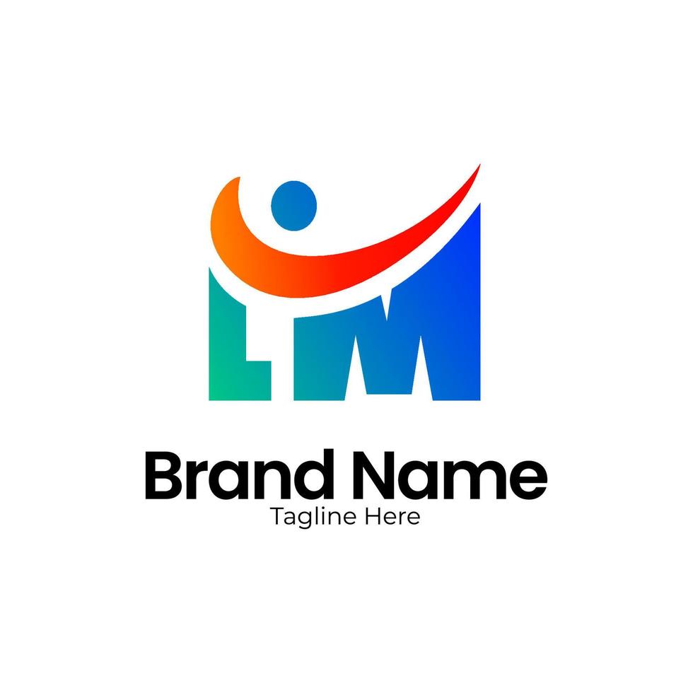LM initial letter logo with happy human icon. LM human logo. Monogram LM logo with human concept. LM logo for company. vector