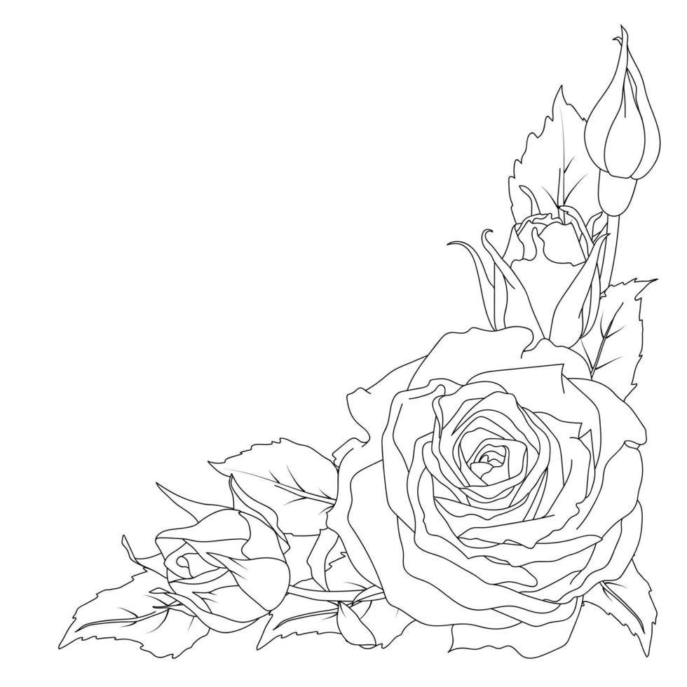 Corner composition of rose in line art style vector