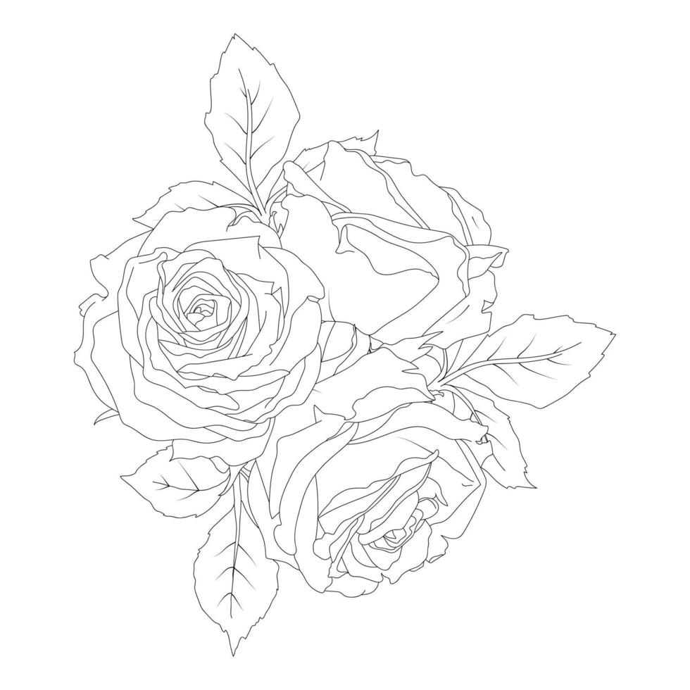 Composition of rose illustration in line art style vector