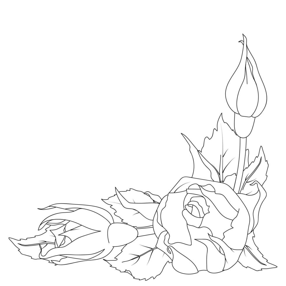 Corner composition of rose in line art style vector