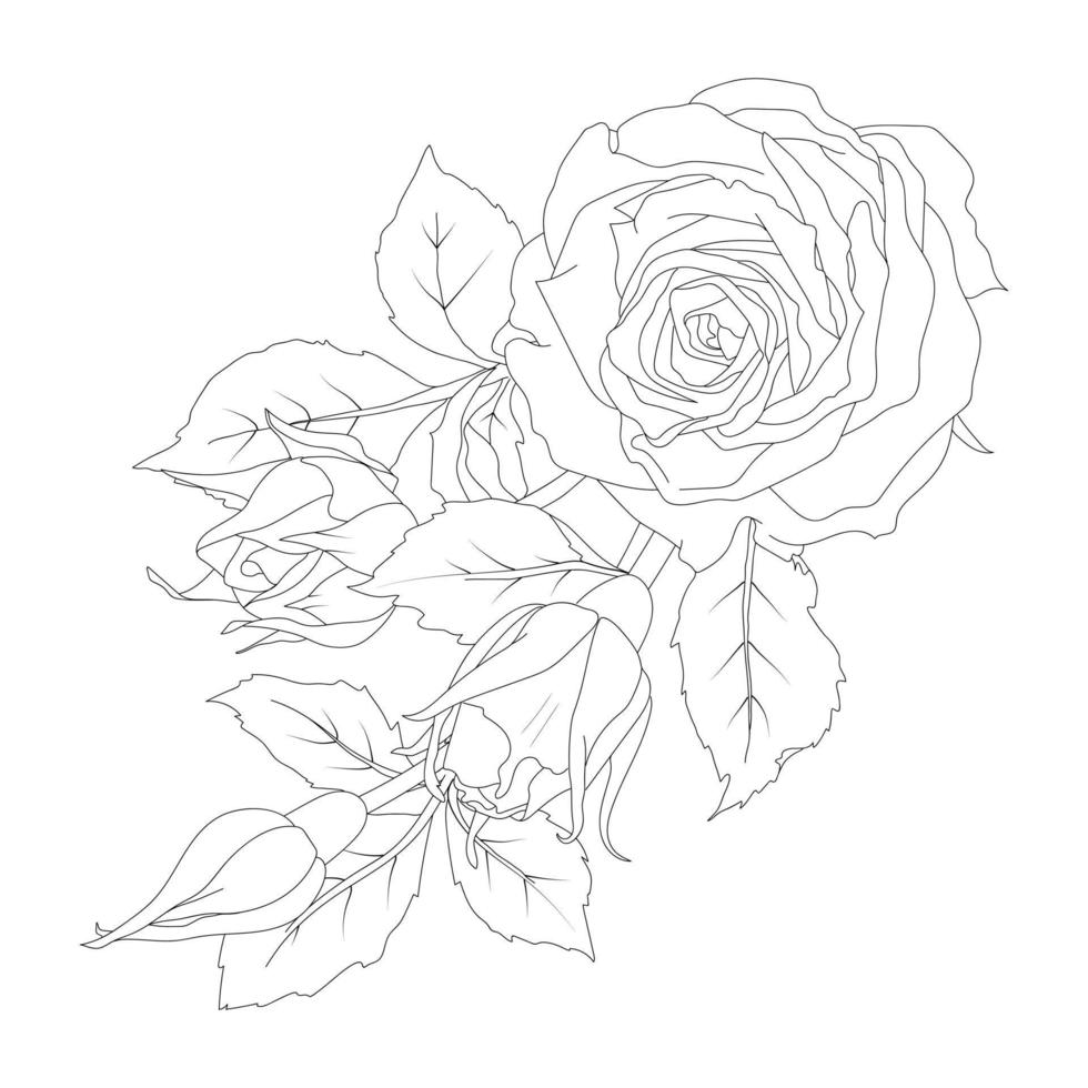 Composition of rose in line art style vector