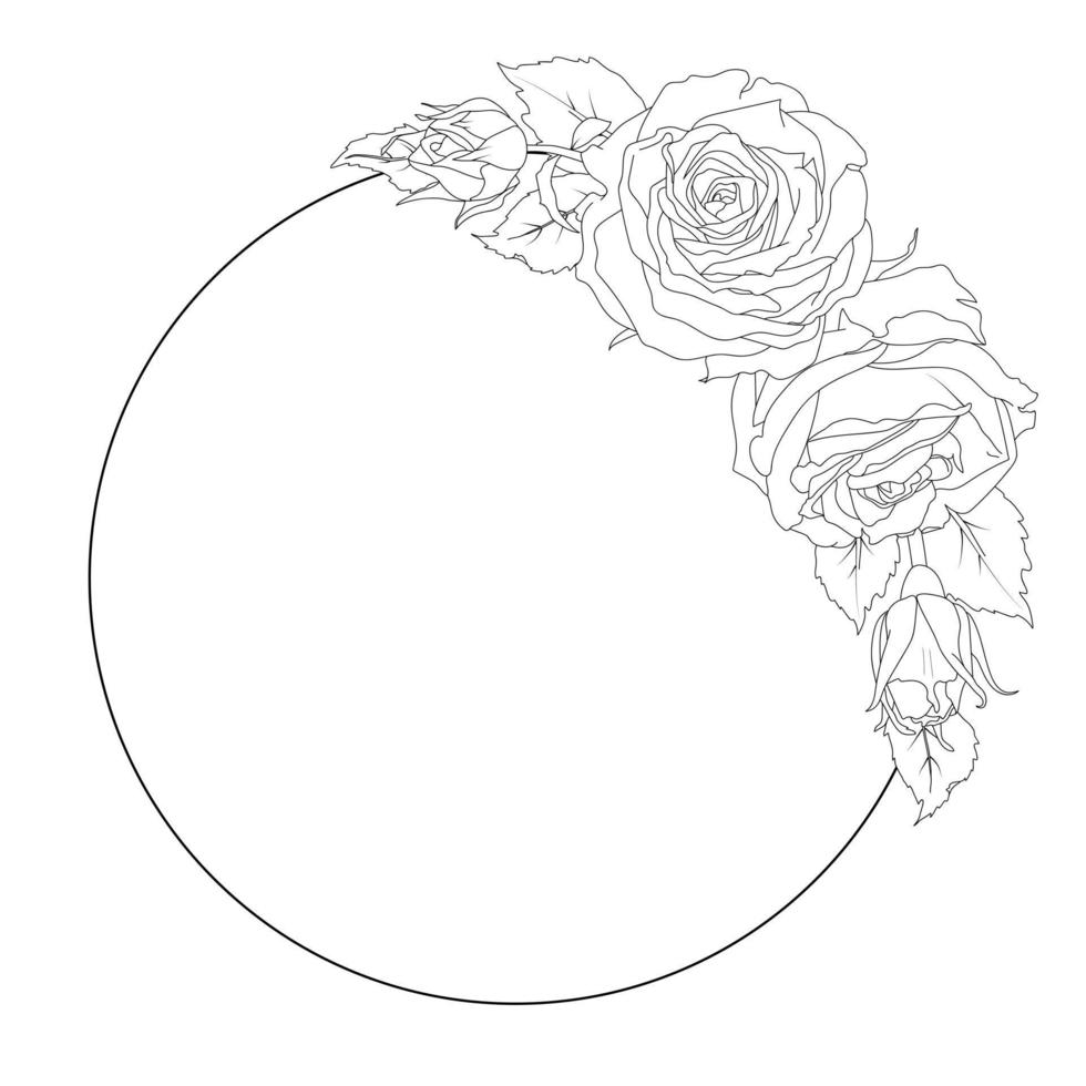 Wreath of a rose and leaves in line art style vector