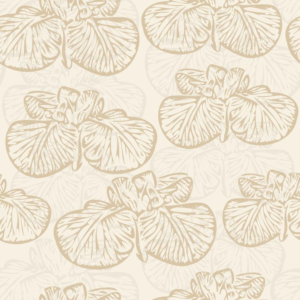 Seamless vector doodle iris flower beige pattern. Monochrome sketch print. Blooming background. Seasonal print, spring theme