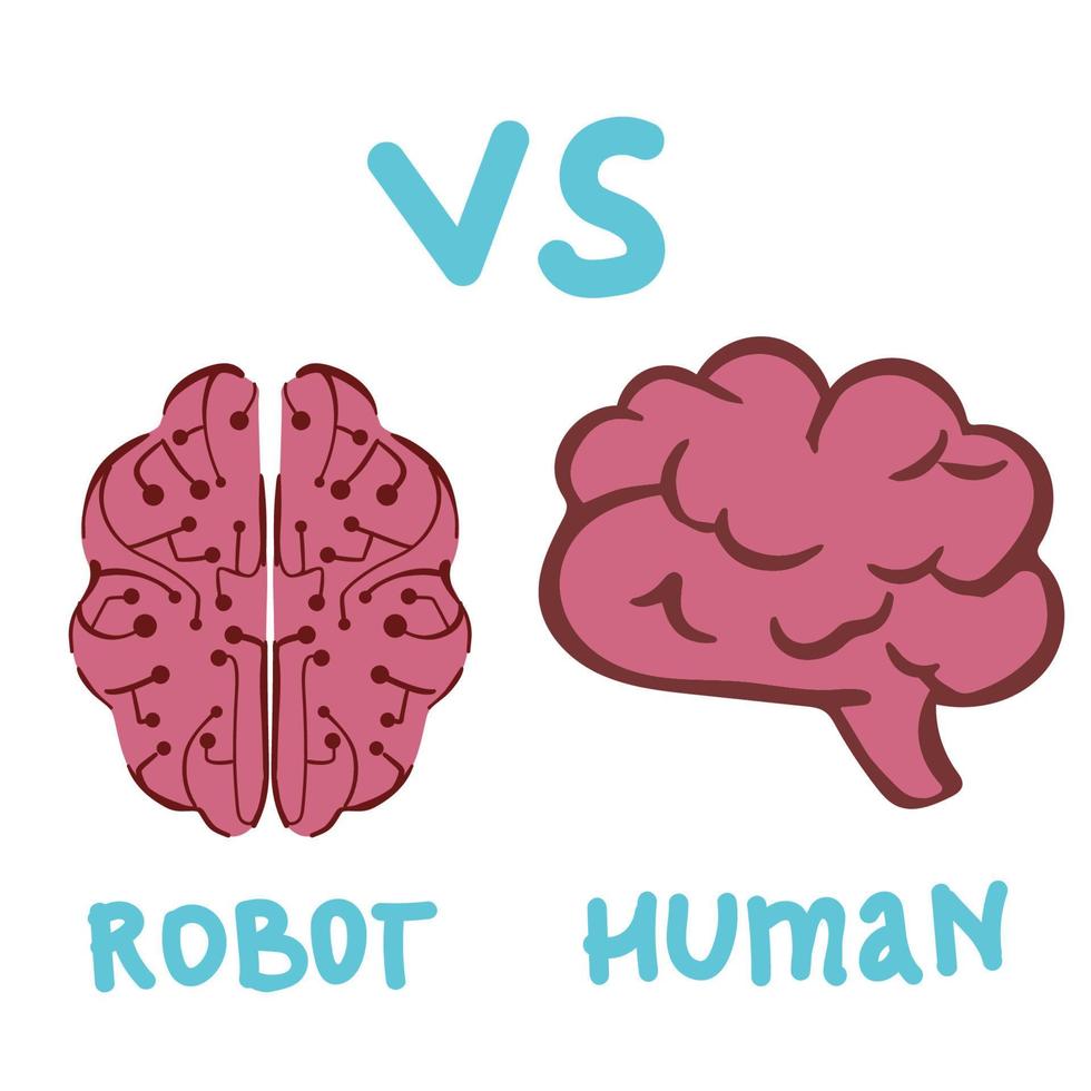 Humans vs Robots. AI artificial intelligence and human intelligence, vector