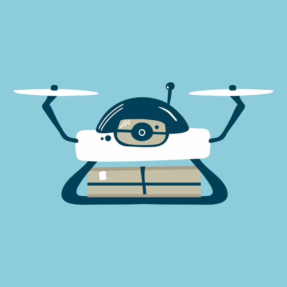 Package Delivery Drone, Express Delivery Air Service. Flat Style. isolated on white background vector