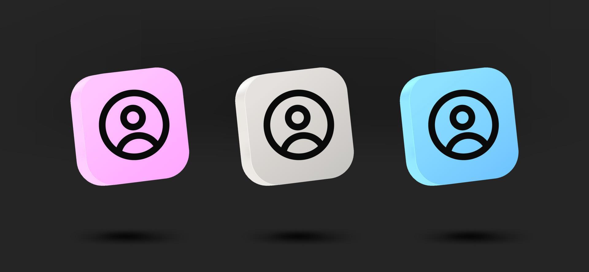 Color user icons collection. 3d vector isolated on black background