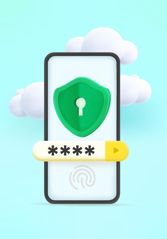 Security password entering concept. 3d style vector illustration