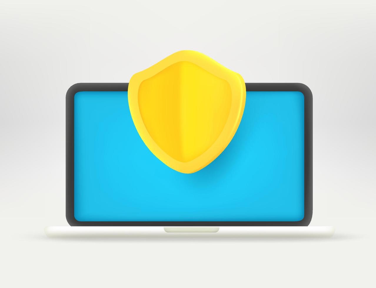 Modern laptop with shield. Computer security concept. 3d vector illustration