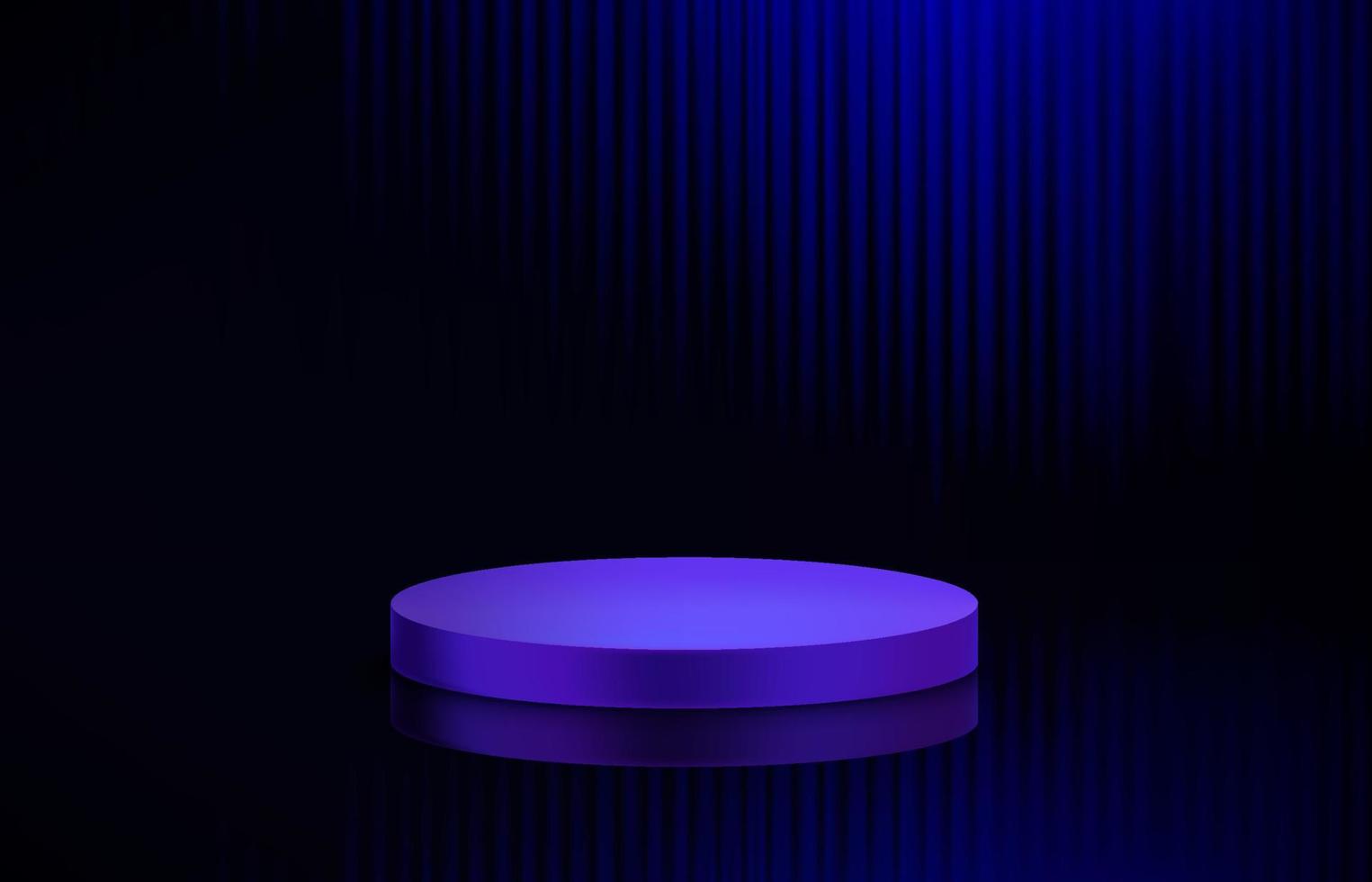 illuminated empty dark blue interior with podium. Design template. 3d vector background