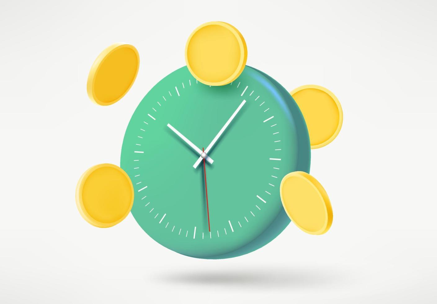 Clock with gold coins. 3d vector illustration