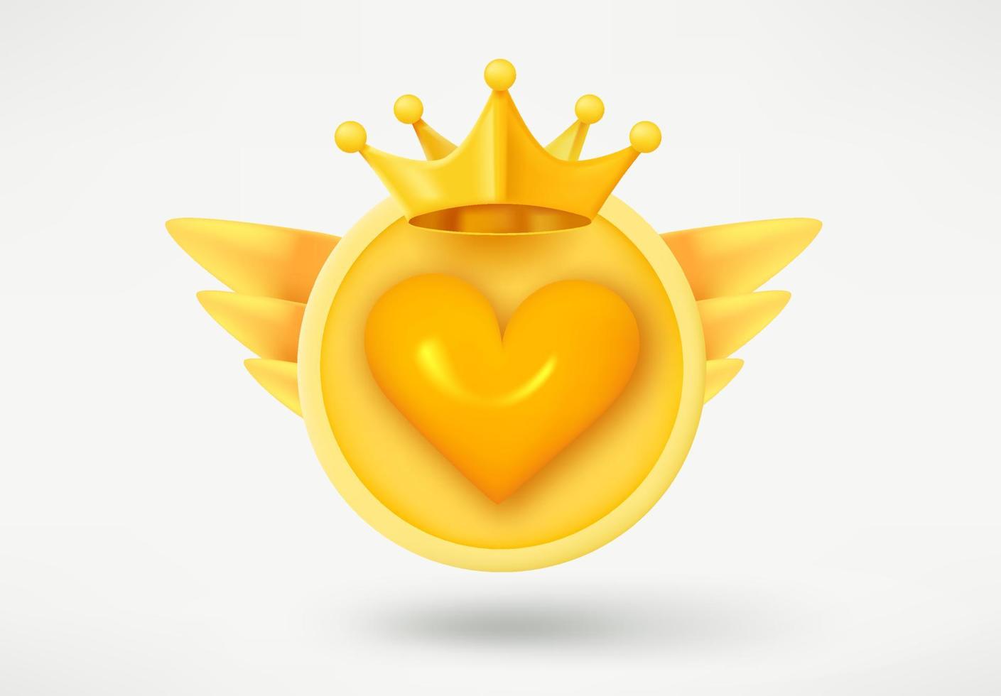 Golden game rank emblem with heart. Game achievement 3d badge isolated on white background vector