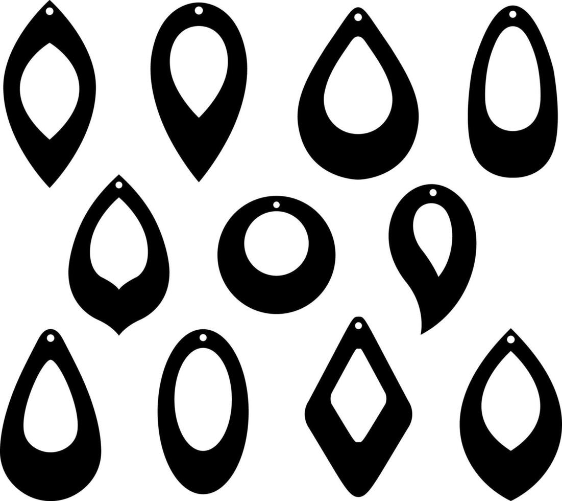 Vector Earrings With Holes. craft jewelry templates. set of silhouette.