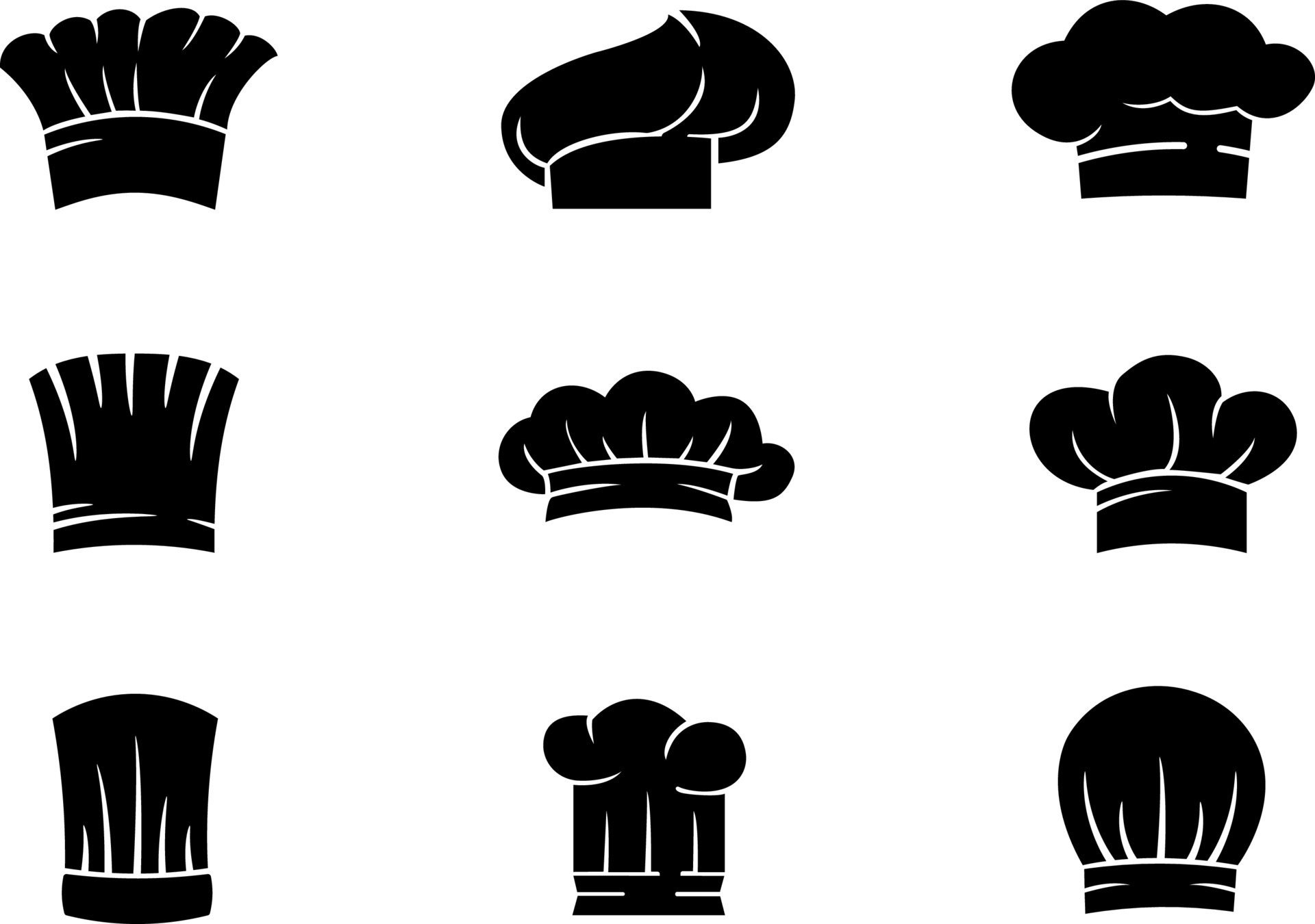 Vector chef hat. collection chef icons silhouette. black and white
