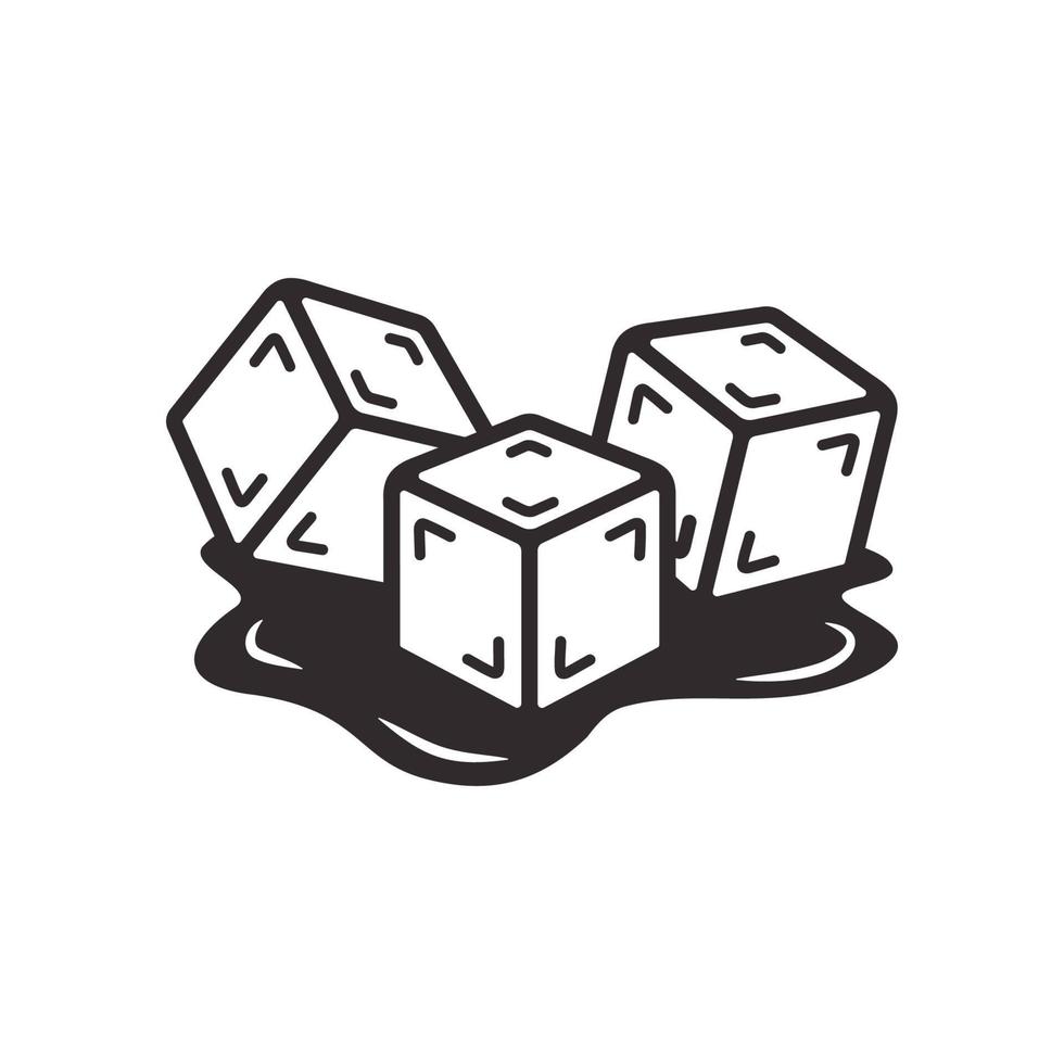 Melted ice cubes with water vector illustration.
