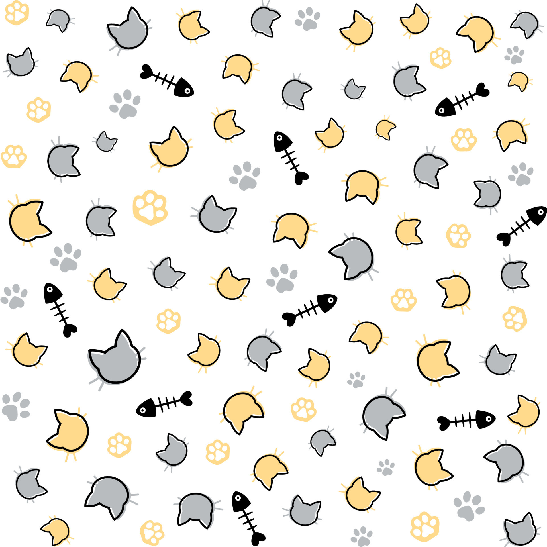 Cute cats seamless pattern with paws. hand drawn illustration. flat