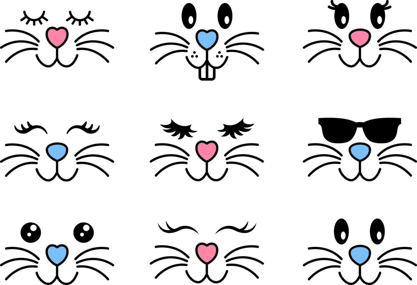 Vector collection of bunny faces hand drawn cartoon style. cute