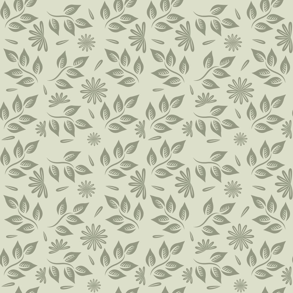 floral seamless pattern. simple hand drawn flowers. flat color style. leaves pattern. vector