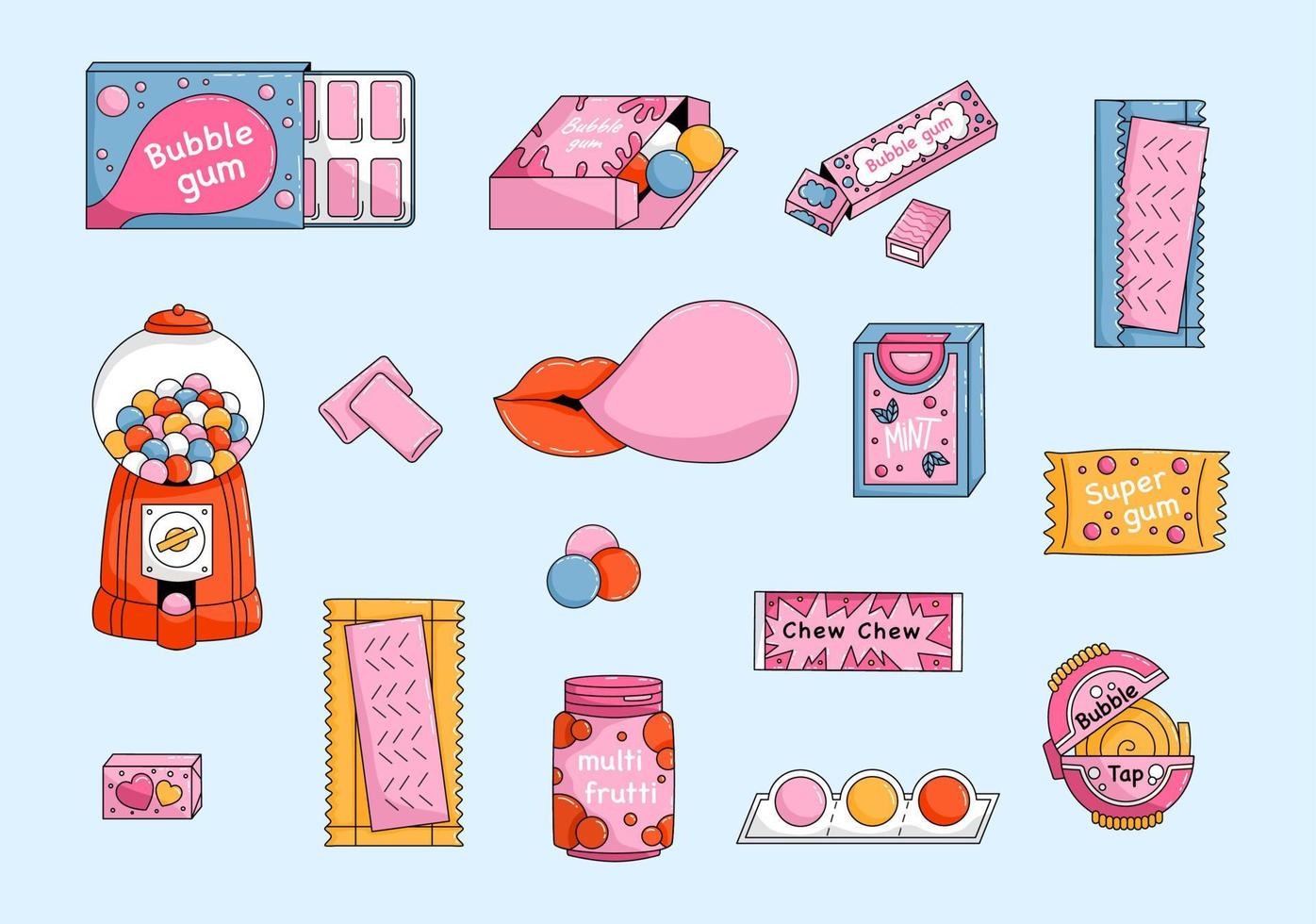 Set of Cartoon bubble gum vector