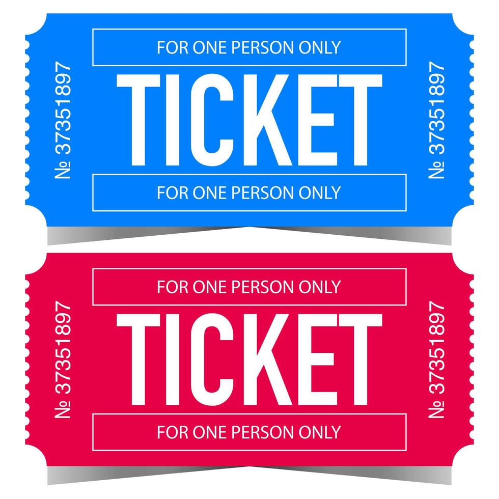 Vector ticket design template in minimalist style. Illustration of a pair of entry talons in blue and red colours for access to cinema, theatre, circus, party, disco club, concert or another events.