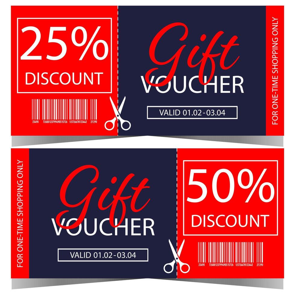 Gift voucher or discount coupon design template suitable for birthday shopping present, sale promotion and discount season advertisement. Ready to print vector illustration in flat style.