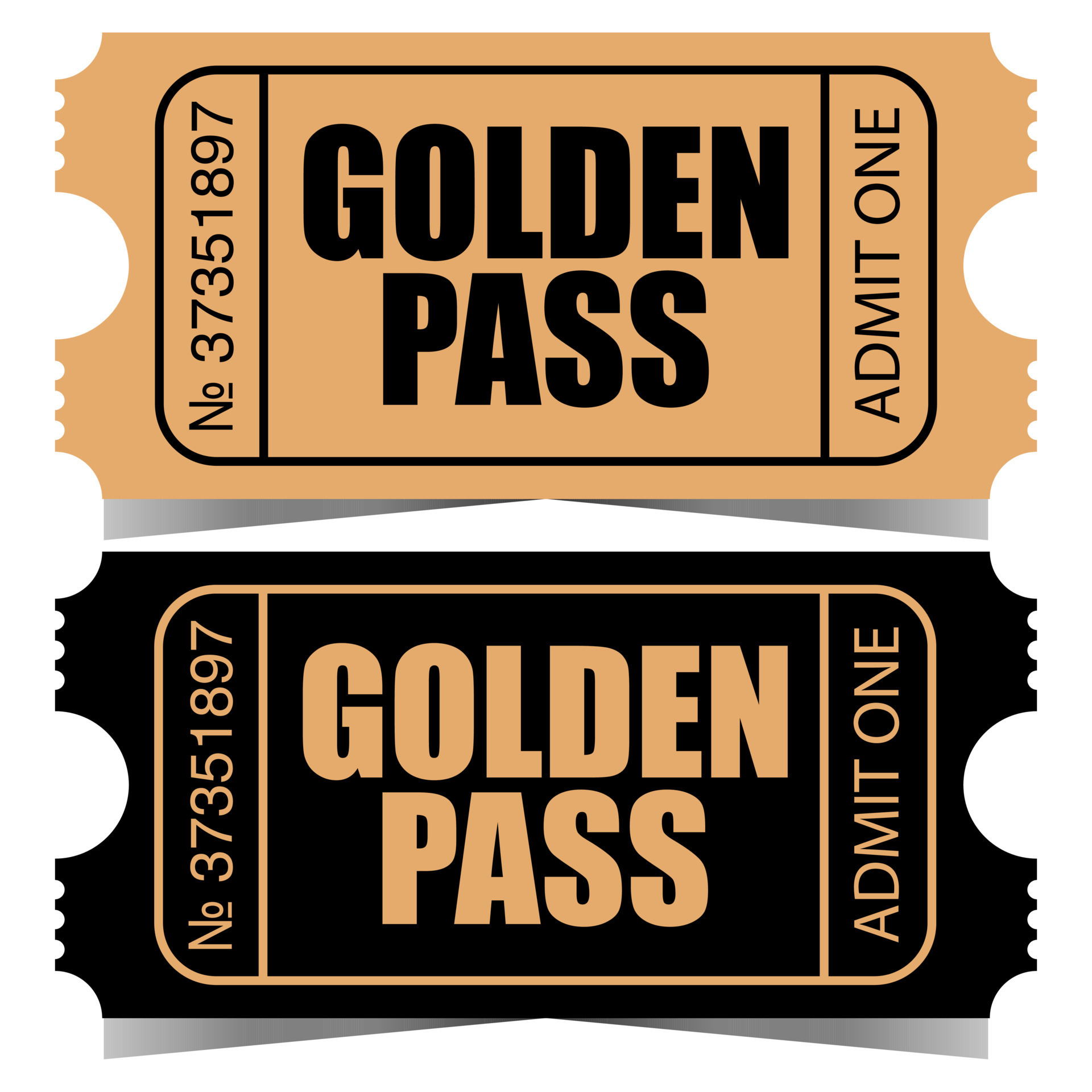 Golden pass ticket design template. Vector illustration of high priority VIP entry talon, control token to access the private party, concert or another luxury events. Ready to print. 21618640 Vector Art