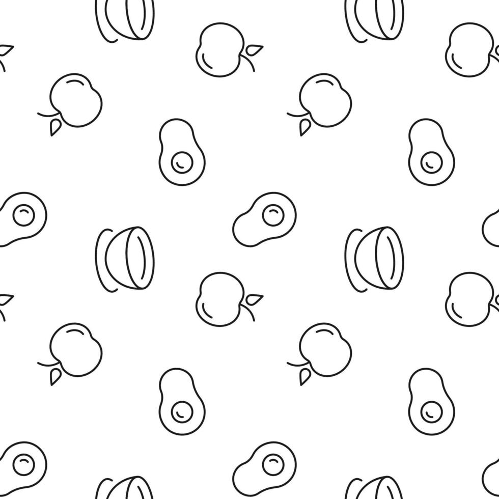 Vector repeating seamless pattern of avocado, apple, bowl for wallpapers, wrappers, postcards, backgrounds