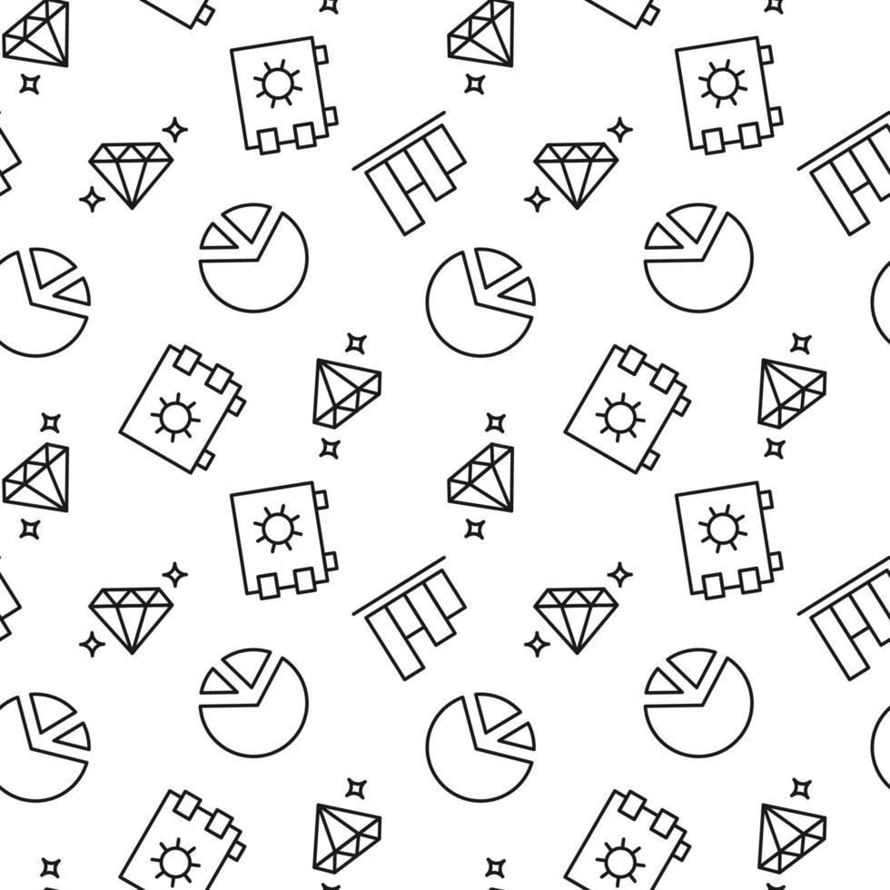 Seamless vector monochrome pattern of safe, diamond, gem, pie chart for covers, shops, wrappers, sites, apps