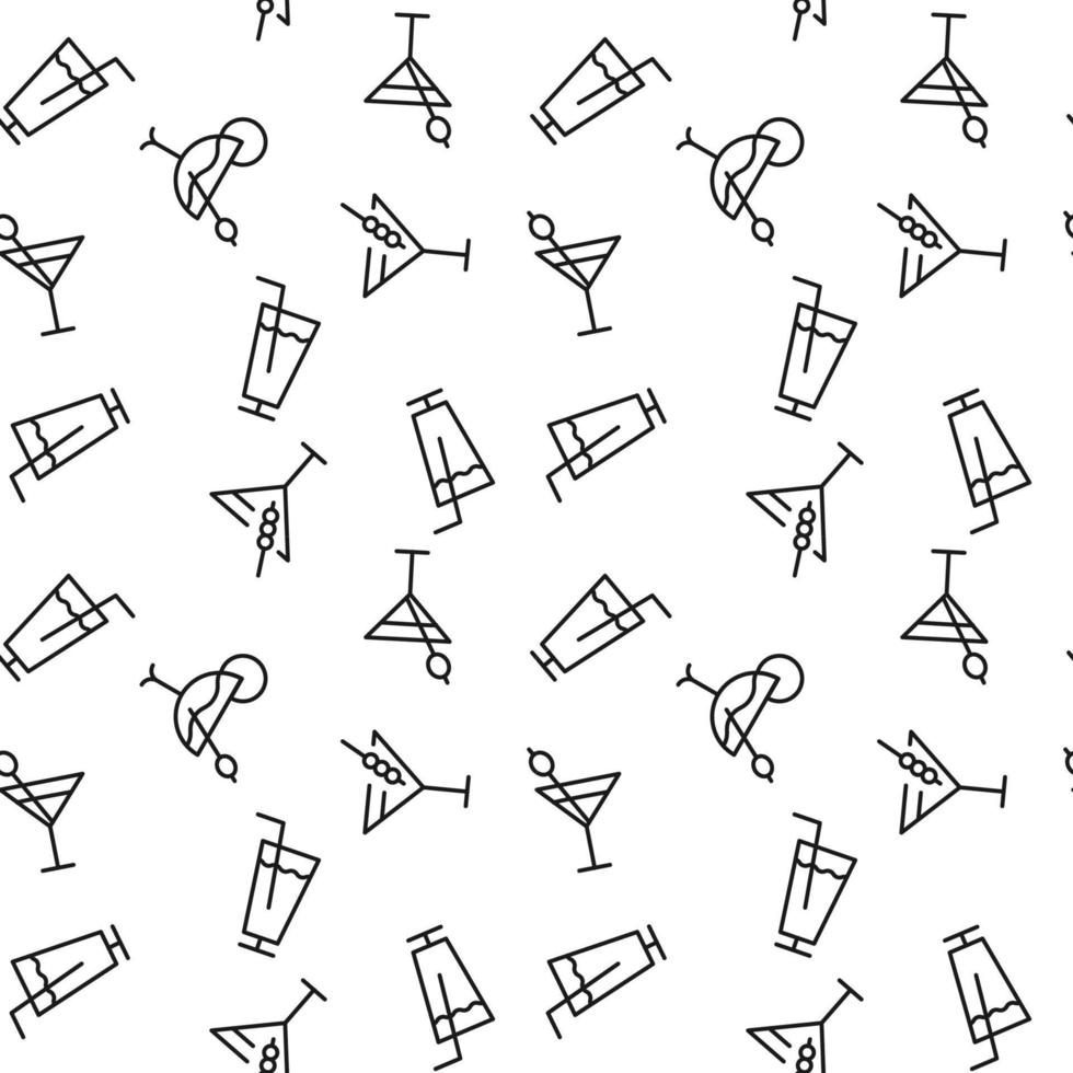 Seamless vector monochrome pattern of beach cocktails in glasses for covers, shops, wrappers, sites, apps