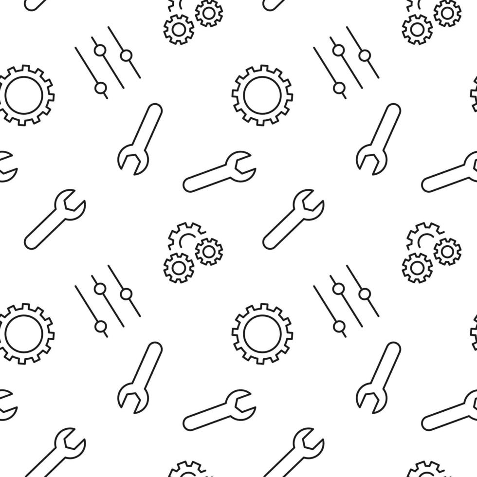 Monochrome vector seamless pattern of wrench, indicator, gear, cogwheel for web sites and polygraphy