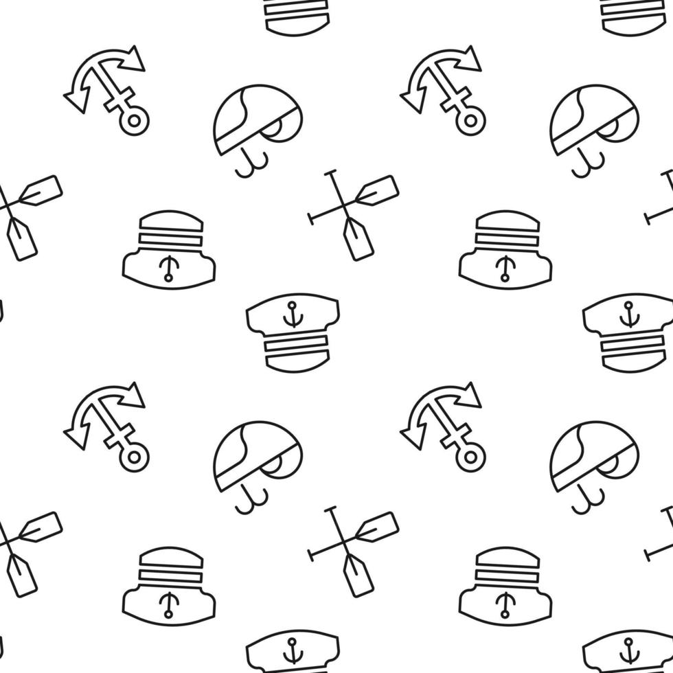 Seamless pattern of whale, anchors, paddles, captain hat. Suitable for shops, web sites and applications, media, backgrounds vector