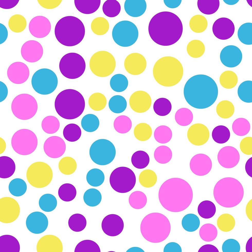 Vibrant seamless repeating pattern of yellow, purple, blue, pink bubbles for printing on clothes, bags, cups, wallpapers, postcards, wrappers and other surfaces vector