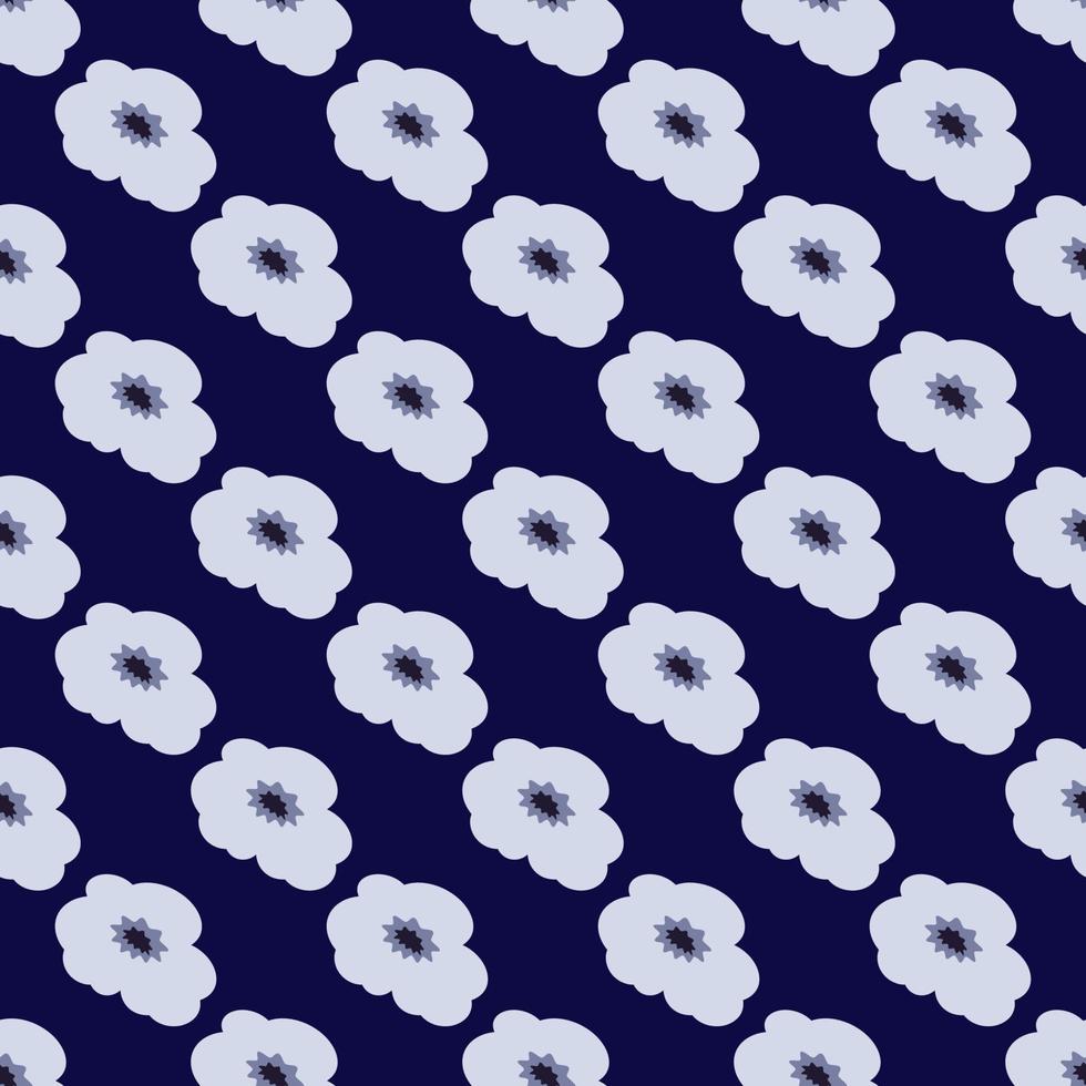 Vector seamless pattern of gray flowers on dark blue background