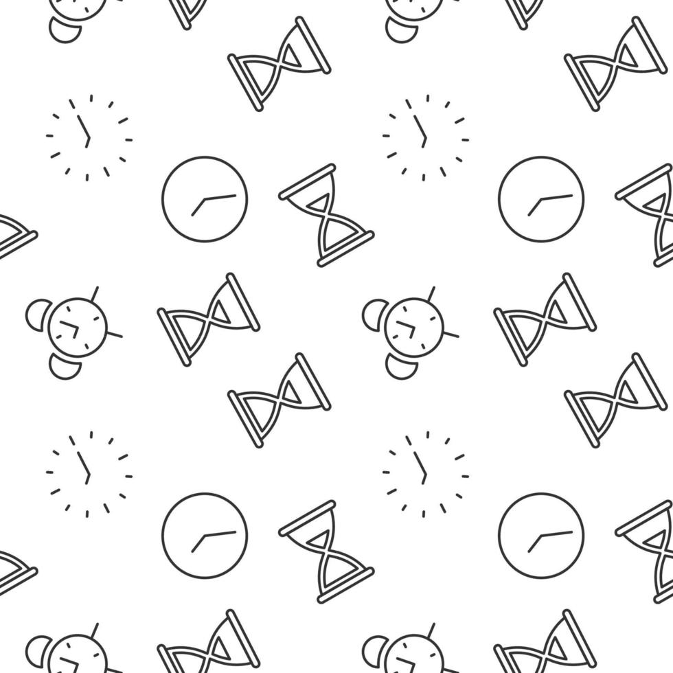 Seamless vector monochrome pattern of clock, alarm clock, hourglass for covers, shops, wrappers, sites, apps