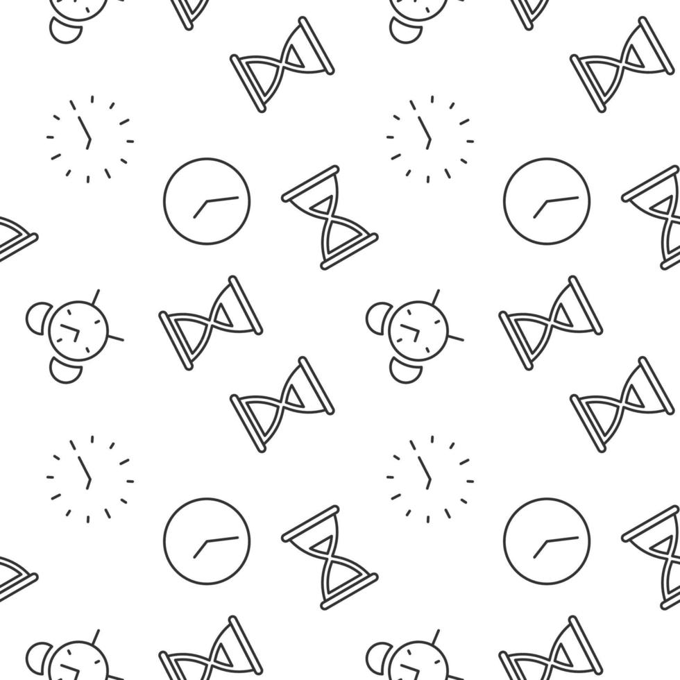 Seamless vector monochrome pattern of clock, alarm clock, hourglass for covers, shops, wrappers, sites, apps