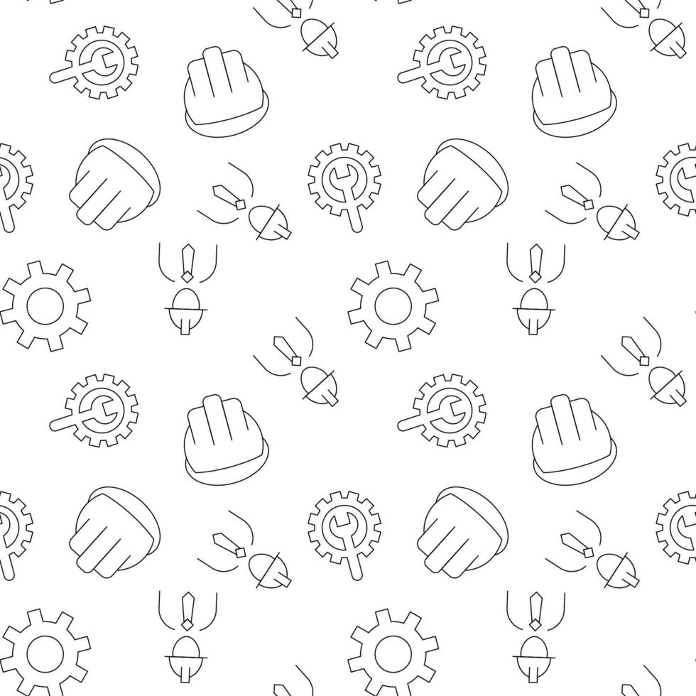 Vector seamless pattern of gears and construction worker is made of various element