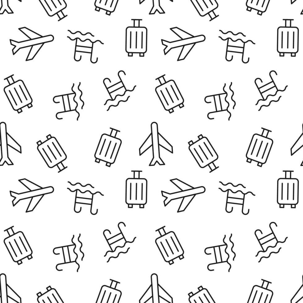 Seamless pattern of airplane, baggage, ladder, swimming pool is made of line icons vector