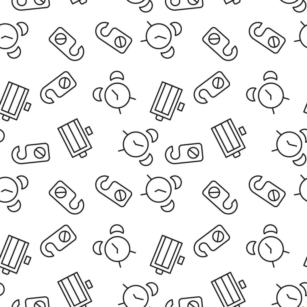Seamless pattern of door hanger, alarm clock, elevator is made of line icons vector