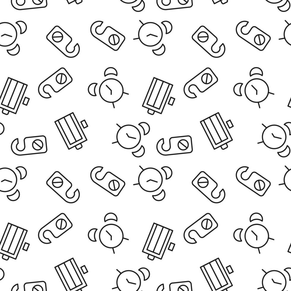 Seamless pattern of door hanger, alarm clock, elevator is made of line icons vector