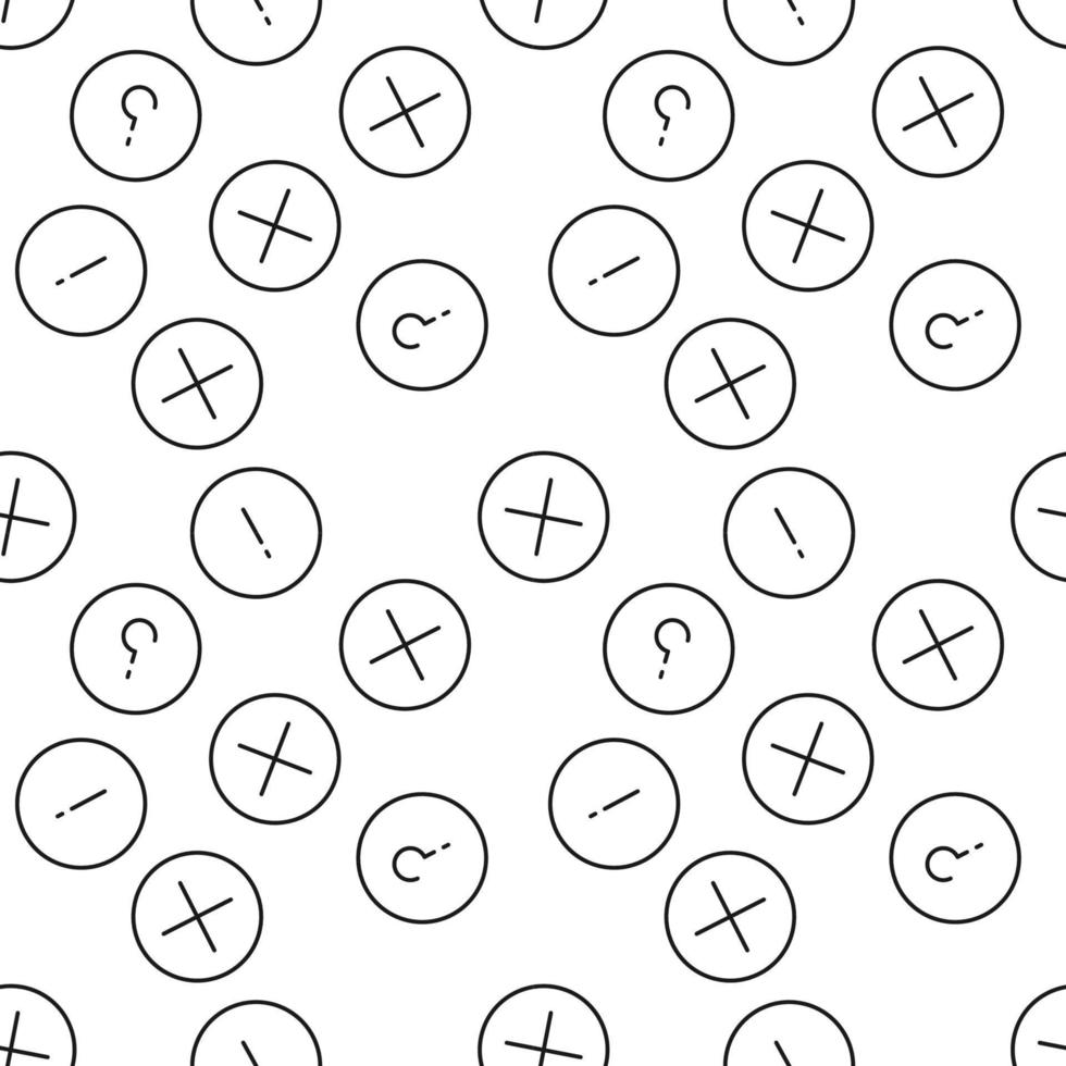 Seamless vector repeating pattern of plus, question and exclamation sign is made of line icons for polygraphy and websites